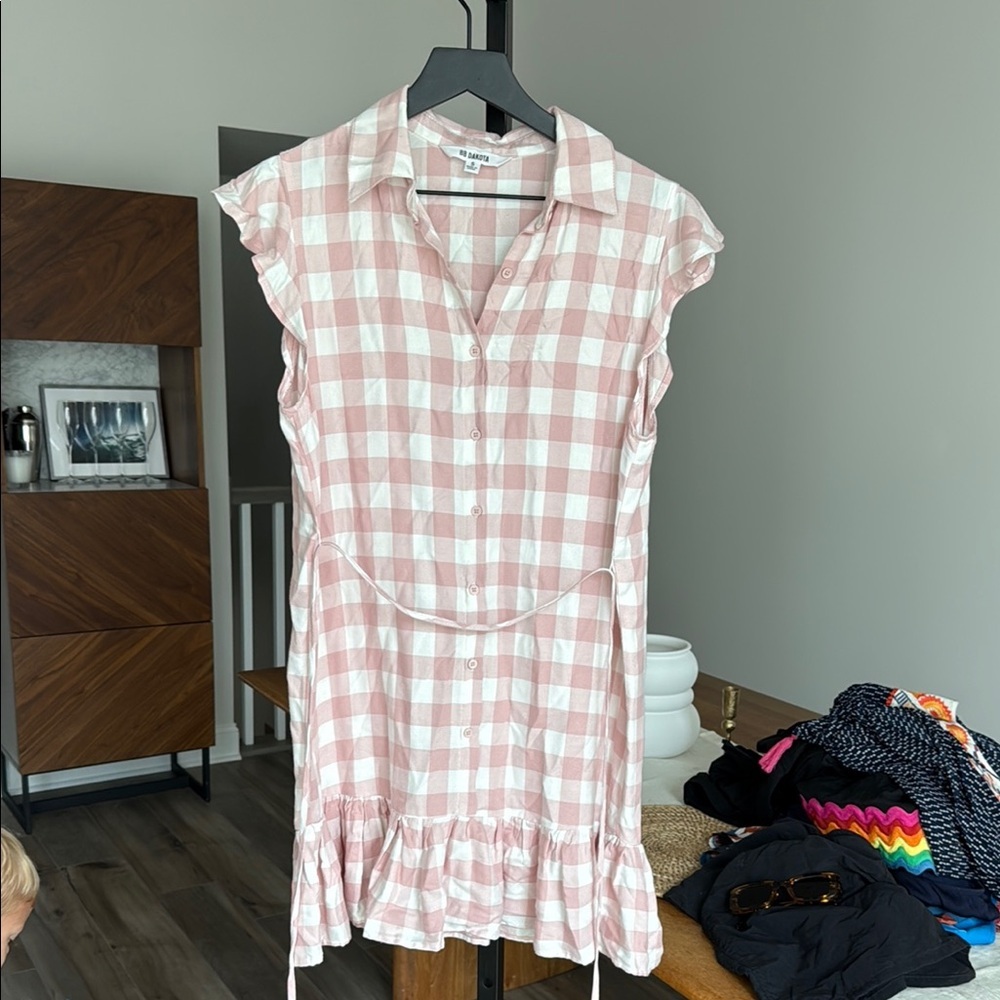BB Dakota Womens Check Please Yarn Dyed Rayon Shirt Dress, Pink Lemonade - Picture 2 of 4